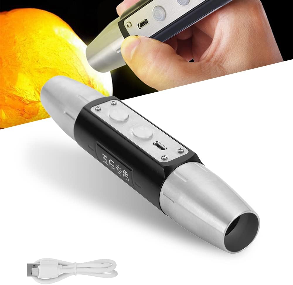 Watris Veiyi Expert Jade Flashlight, Jade Appraisal Light, Jewelry Identification Torch, Dual-Head 4 Light Sources, USB Rechargeable Flashlight