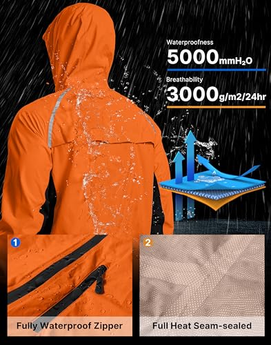 Image of Bikewa Men's Cycling Rain Jackets Waterproof Running Bike Windbreaker Lightweight Packable Hooded Jacket