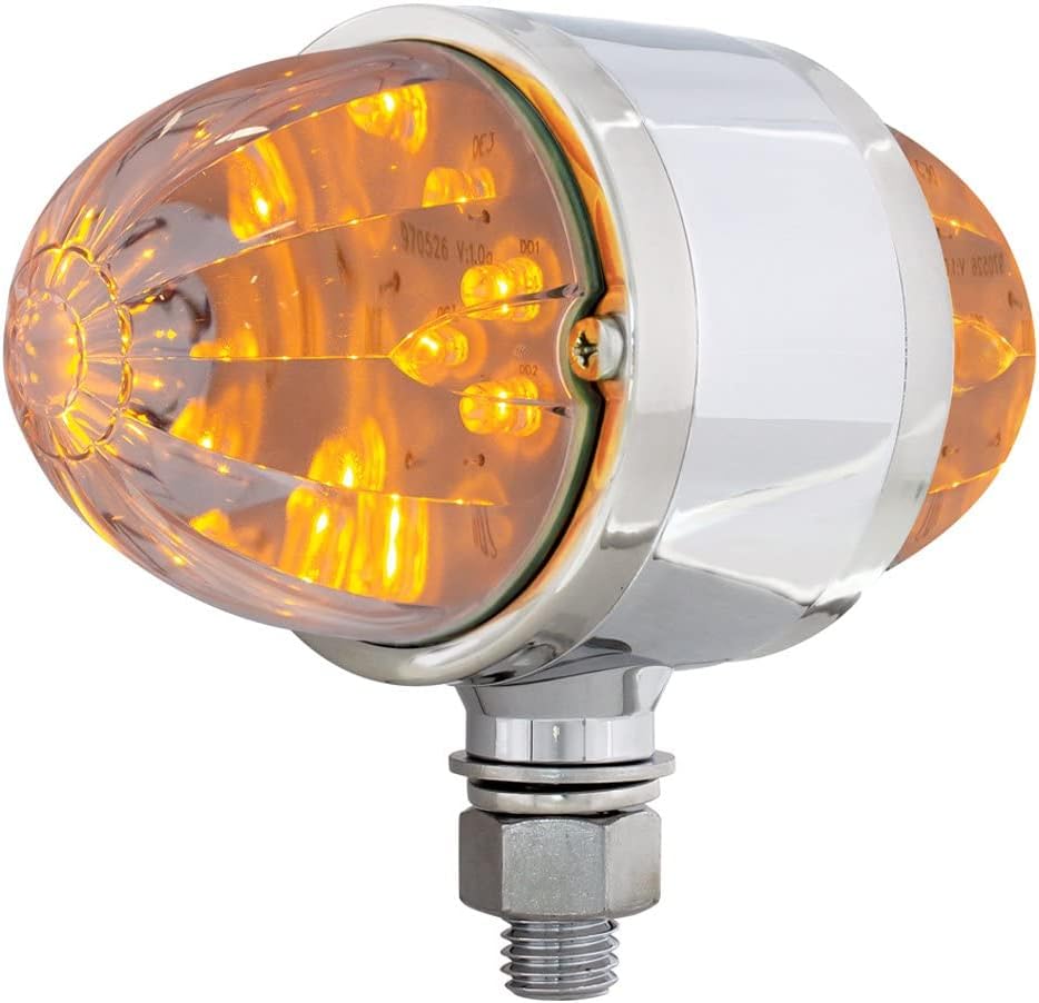 United Pacific 37478 Marker Light, Double Face, LED, Assembly, Dual Function, 17 LED, Clear Lens/Amber LED, Chrome-Plated Steel, Watermelon Design