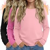 LessonZoo 3 Pack Girls Kids Thermal Long Sleeve Shirts Crew Neck Tops Fleece Lined Undershirt Winter Base...