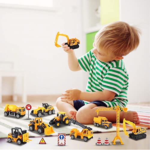 Oriate Construction Cars Toys For Kids, Diecast Engineering Vehicles Toy Set W/Flatbed Trailer & Road Signs, Excavator,Bulldozer, Forklift, For 3 4 5 6 Years Old Children Great For Easter Baskets #TOP1
