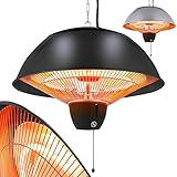 Arebos Infrarot Deckenheizstrahler 1500 W | mit Zugschalter | 2 Heizstufen Heizstrahler | Balkonheizer | Zeltheizer | Terrassenstrahler Innen- & Außenbereich | Schwarz