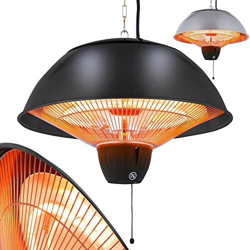 Arebos Infrarot Deckenheizstrahler 1500 W | mit Zugschalter | 2 Heizstufen Heizstrahler | Balkonheizer | Zeltheizer | Terrassenstrahler Außenbereich | Schwarz