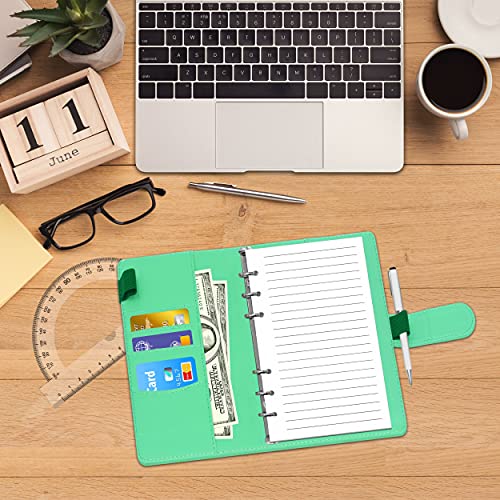 Pu Leather Budget Binder Notebook Planner With 40 Pages Loose-Leaf Filler Paper, Stainless Ring Binder, 6 Zipper Bags, 10 Category Stickers, 2 Pen Loops, Magnetic Buckle (Light Green, 7.5” X 5.2”) #TOP6