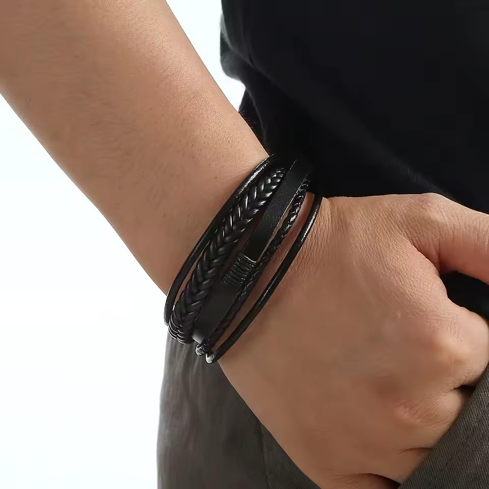 Image of Contemporary Casual Braided Leather Bracelet For Men /Boy's