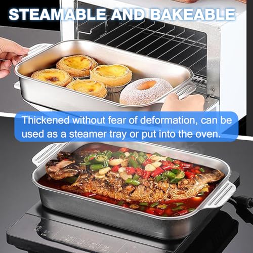 MRKU Plaques de Cuisson rectangulaires en Acier Inoxydable antiadhésif avec poignées, idéales pour rôtir.