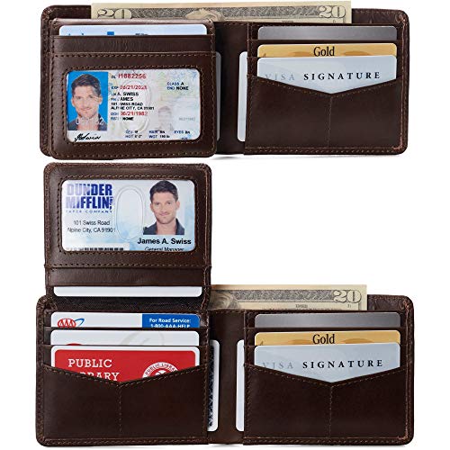 Image of Alpine Swiss Connor Executive Bifold Wallet | Business Passcase for Men | Premium Leather | Dual ID Windows | RFID Blocking | Gift Box Included Glossy Nappa Brown