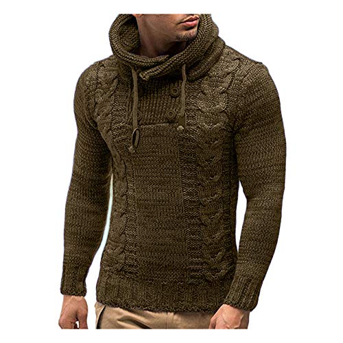 Maryia Men's Knitted Pullover Hoodie Long Sleeve Thermal Turtleneck Sweater Winter Casual Slim Fit Cardigan Sweaters Khaki