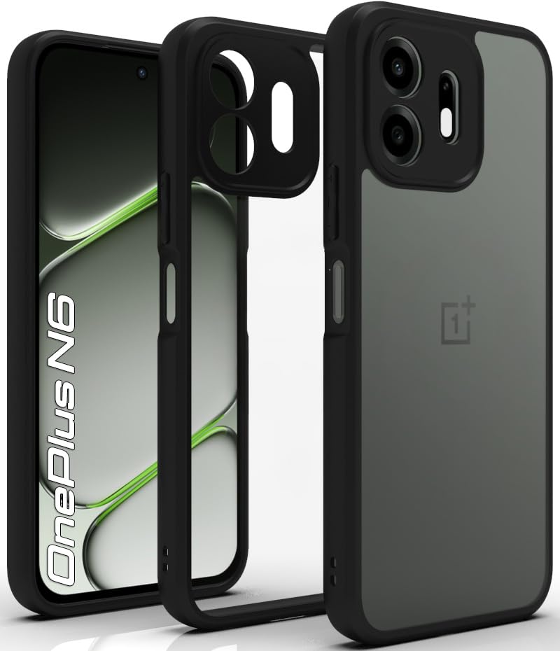 Image of RIGGEAR Shockproof Sleek Hybrid Armor Back Cover Case for OnePlus N6 5G (Clear PC + Black TPU Bumper)
