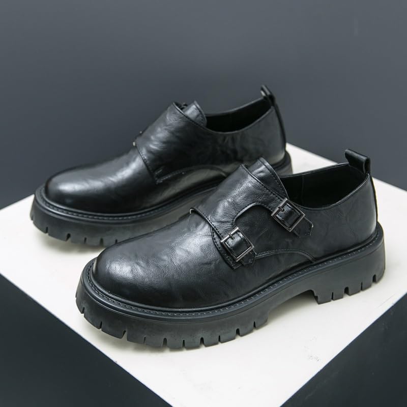 Double Monk Dress Oxford for Mens Wedding Office Classic Pu Leather Round Toe Slip Resistant Low Top Rubber Sole Non Slip Uniform Slip On2