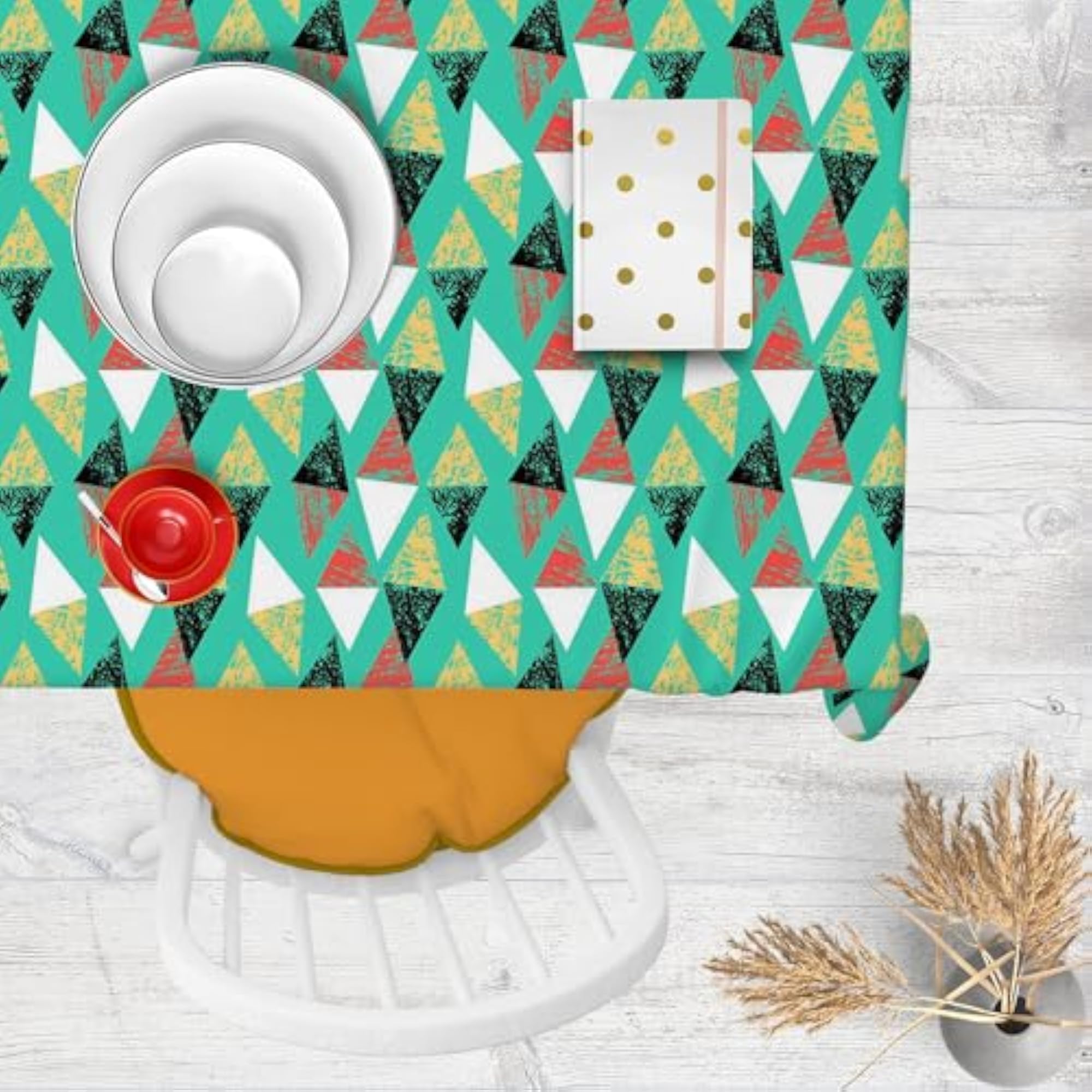Grunged Triangles Table Cloth Cover for Dining & Center Table