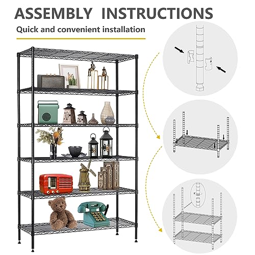 image for BestOffice | 6-Tier Wire Storage Shelves | 42x16x72 | Black | with Adj