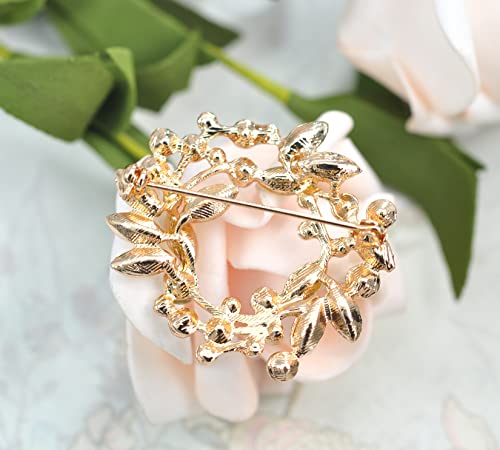 Image of Gyn&Joy Clear Crystal Rhinestone Floral Wreath Pin Brooch BZ005