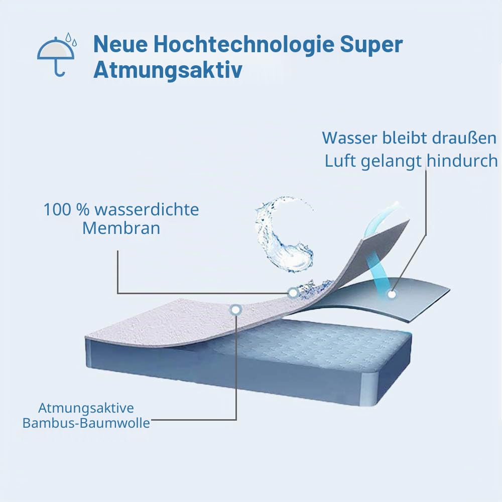 Bedecor Matratzenschoner 140x200cm Wasserdicht Atmungsaktive Bambus Matratzenauflage Wasserundurchlässiger Matratzenschutz