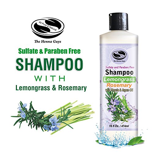 16 fl. Oz Lemongrass & Rosemary Shampoo - Sulfate free, Paraben free - Excellent Natural Daily use Natural Shampoo with Moisturzing Argan and Marula Oil - The Henna Guys