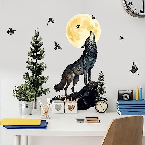 SUPERDANT Forest Animal Wall Decal Watercolor Moon Night Wolf Wall Stickers Removable Stickers Home Decor Wall Art Sticker DIY Art PVC Wall Decal Peel and Stick Decals - Image 3