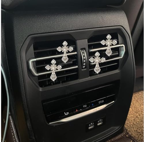 Image of 4Pcs Bling Cross Air Vent Clips,Crystal Car Vent Clip,Interior Accessories,Air Fresheners Vent Clips Car Diffuser Vent Clip Rhinestone Diamond Cross Car Decoration Car Interior Decor Car Accessorie
