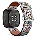 CJBROES Replacement Leather Watch Band, Compatible with Fitbit Versa 3 and Fitbit Sense of Wristband Bracelet Accessory - Graffiti Texture Social Media