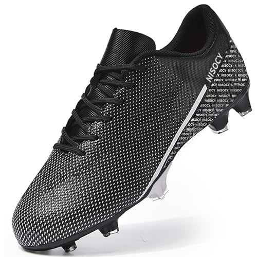 NISOCY Soccer Cleats for Mens Womens Turf Soccer Shoes Indoor Unisex Football Boots Outdoor Wide Training Sneaker Black 42