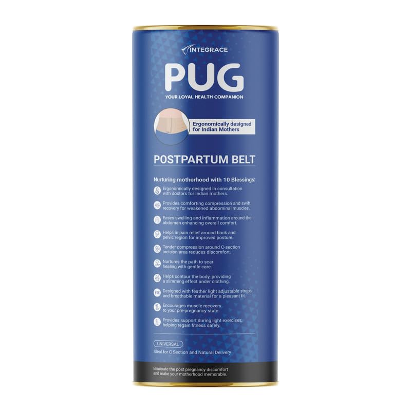 PUG Postpartum Belt, Universal size, Beige | Ergonomically designed for Indian Mothers | For C-Section and Natural Delivery | Eliminates post pregnancy pain, Muscle recovery to pre-pregnancy state