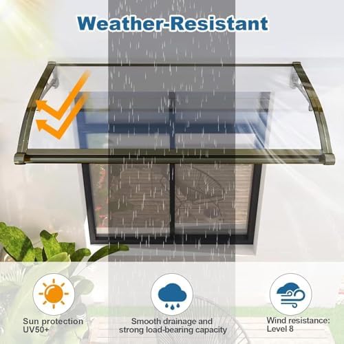 Outdoor Door Canopy, 120x300cm Polycarbonate & Aluminum Alloy Shelter for Sun, Rain, and Snow Protection - Perfect for Porch, Patio, Garden Use