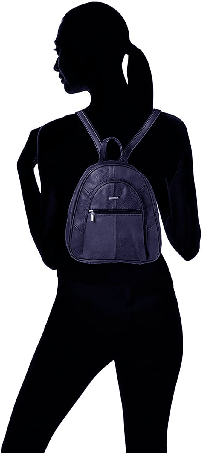Woodland Leathers Modischer Damenrucksack, klein, schwarz, mit Anti-Diebstahl-Reißverschluss und Handtaschengriff, 2-in-1-Sling-Rucksack