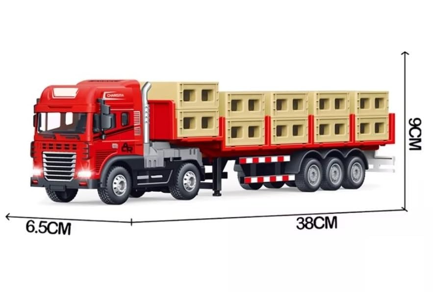 Image of Friction Powered Logistic Transport Truck Toy for Kids Boys Girls Big Size 1:24 Die cast Alloy Model Caret Container Truck with Light Sound Pull Back Vehicle (Multicolor, Pack of 1)