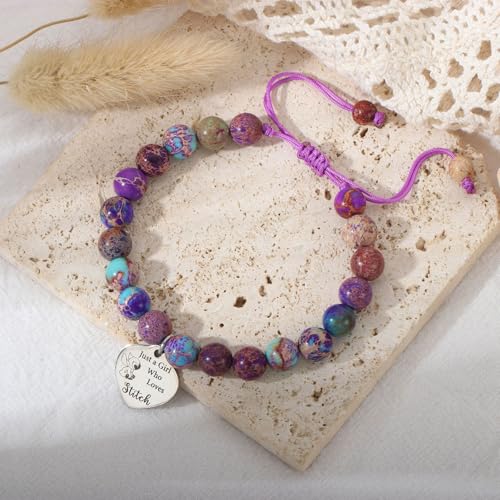 AULSIEY Girls' Natural Stone Beaded Stitch Bracelet Birthday Gift