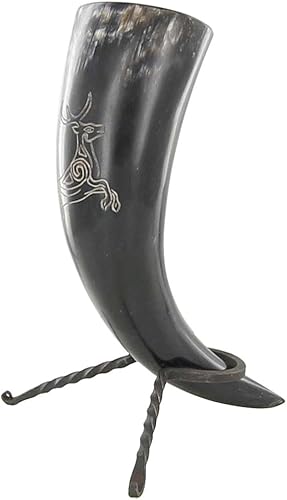 Miniatura 3 de Armory Replicas Auténtico cuerno vikingo bovino totalmente funcional, inspirado en la Edad Media, cuerno nórdico hecho a mano, grabado a mano, con