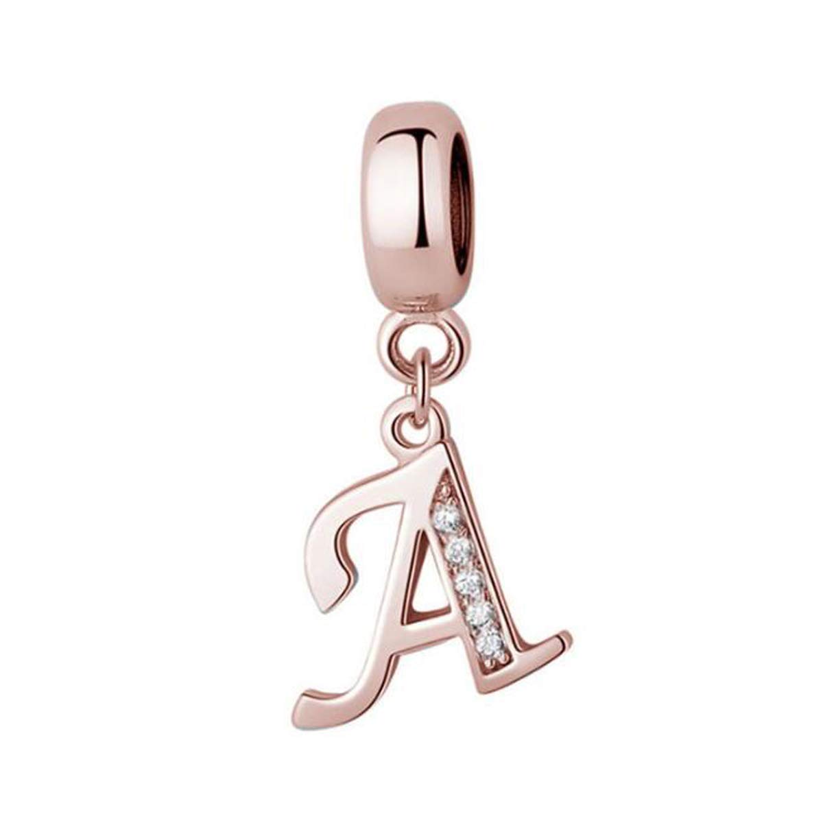 925 Sterling Silver Dangle Charms Letter Initial A-Z Beads for Charms Bracelet,Rose Gold Alphabet Letter Charms for Women Bracelet Birthday Christmas Valentine's Day Gift DIY Jewelry, Letter