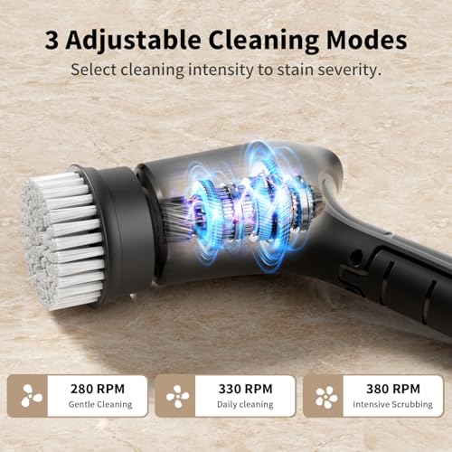 Image of Electric Spin Scrubber, Cordless Power Dish Scrubber Brush, Type-C Fast Charging with LED Power Display, 3 Speeds, 6 Replaceable Heads for Cleaning Kitchen Stove /Bowl /Sink /Corner /Tile /Grout (Grey)