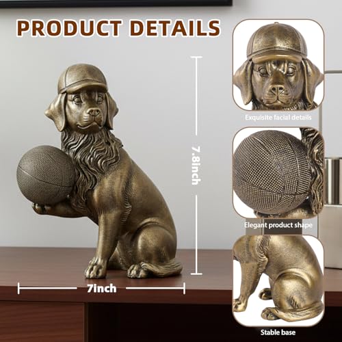Image of Dog Statue Golden Retriever Basketball Player Dog Sculpture Home Decor for Shelves Office Living Room Bedroom Mantle TV Stand Gifts for Dog Basketball Lovers