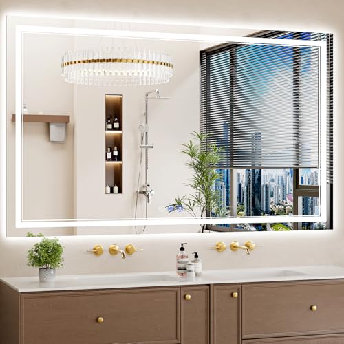 Image of 36 inchx60 inch LED Bathroom Mirror with Lights, Anti-Fog, Backlit + Front Lit, Dimmable, Led Vanity Mirror for Wall, 3 Colors, Memory Function, Shatter-Proof Tempered Glass