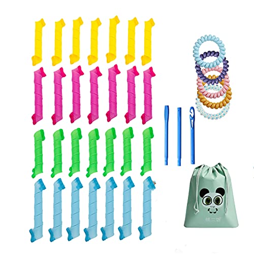 No Heat Hair Curlers – Styling Rollers, Spiral Curls Styling Kit, Heatless Hair Curlers, DIY Hair Styling Roller with Styling Hooks and Hair Ties and Portable Bag, 28PCS (55 cm, Spiral)