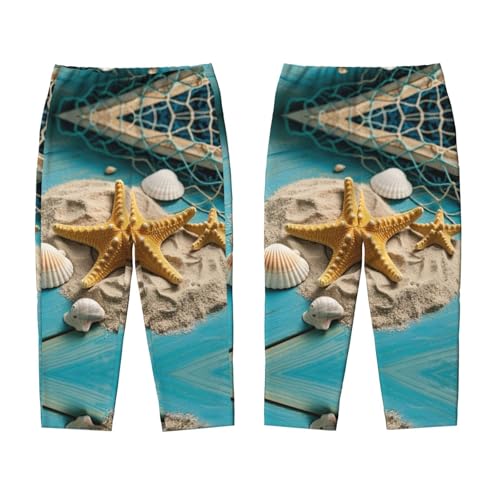 Pajama Pants Pajama Bottoms with Elastic Waistband Sleepwear Lounge Pants, Shell Starfish Sand Net Wooden3