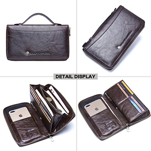 CONTACTS Leather Wristlets Clutch Bag Men Wallet Purse Zipper Large Capacity Business Card Organizer with Leather Strap Wristlet Purse for Men4