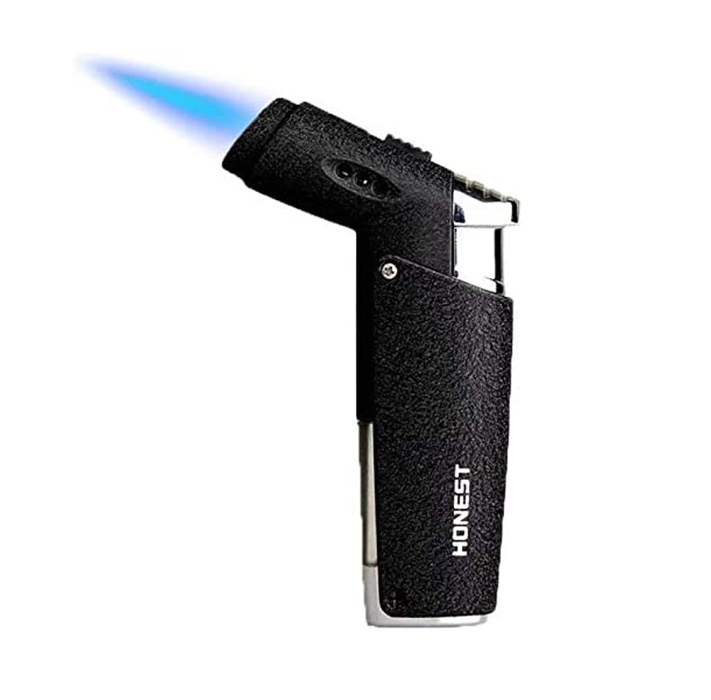 Single Jet Torch Lighter, Strong Flame Windproof Butane Fuel Torch Lighter (Butane Gas Not Included) (Black)
