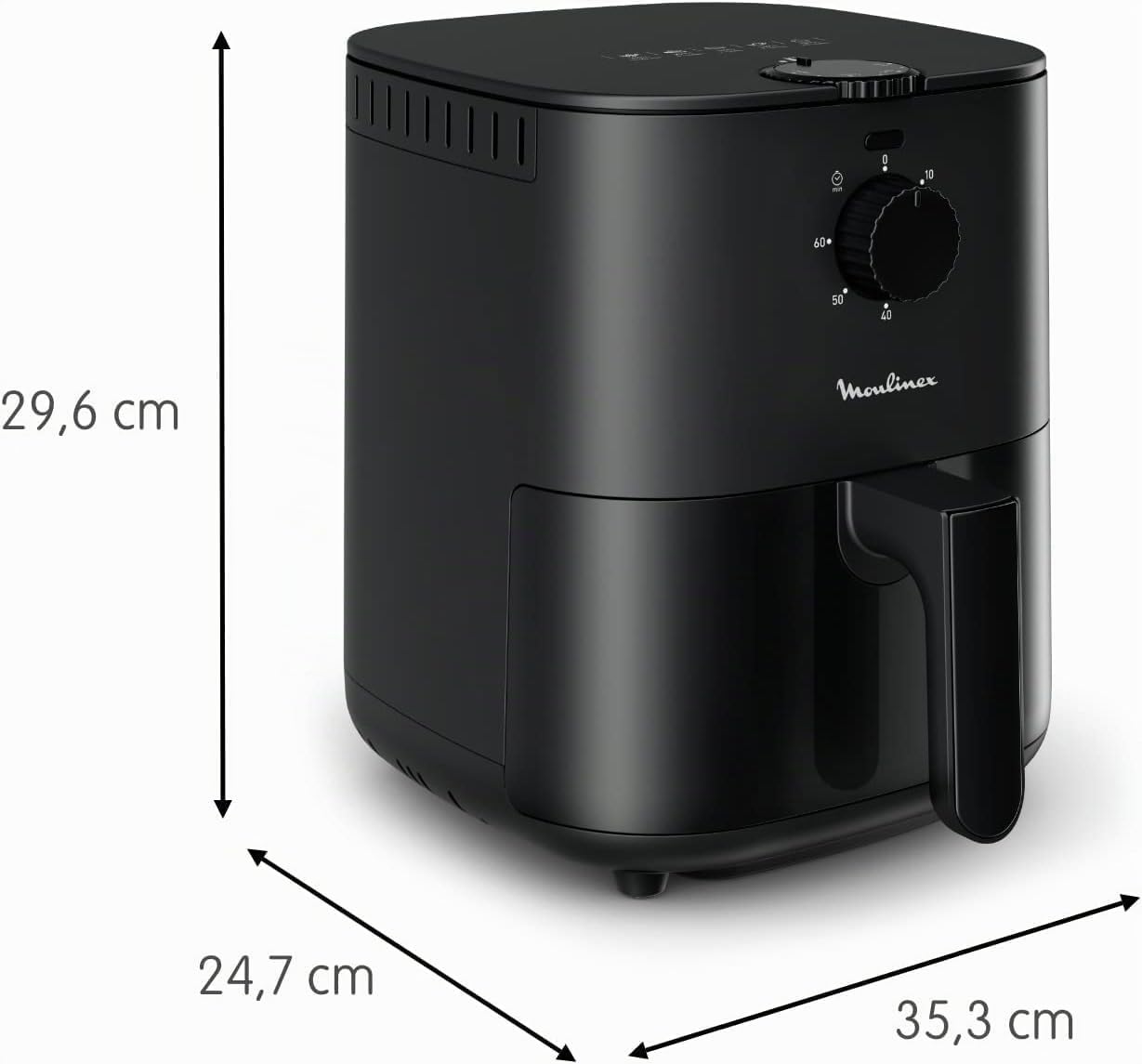 Moulinex Easy Fry Essential 3.5 L EZ1308 Freidora de Aire Caliente, con Poco o Sin Aceite, Controles manuales, 5 Programas, Comidas Sanas, Capacidad 1 Kg, Hasta 4 personas, Compacto, Color Negro