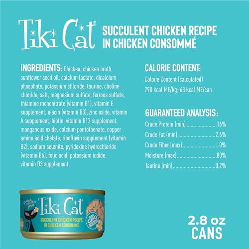 Tiki Pets 10786 Tiki Cat Luau Shredded Meat, Succulent Chicken Recipe In Chicken Consumme, Grain-Free Balanced Nutrition Wet Canned Cat Food thumb #2