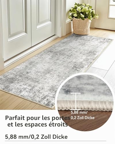 Tapis de salon moderne 60x180 cm blanc et gris lavable avec envers antidérapant premium - 4