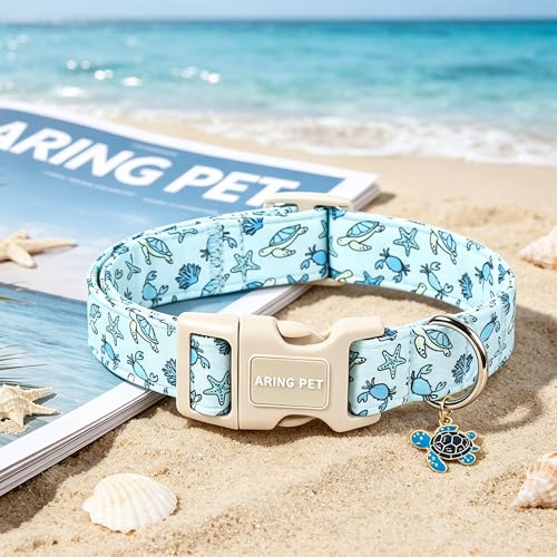 Image of ARING PET Summer Dog Collar for Puppy Small Medium Large Dog-Blue Turtle S | Cute LightBlue Seaturtle Pet Collars for XS S M L XL Boy Girl Dogs, Soft Comfy Sturdy, Beach Walking Hiking Picnic Daily Wear