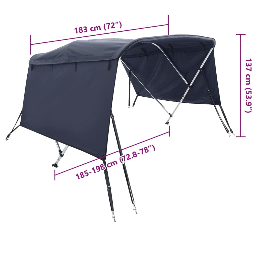 vidaXL Toit Bimini à 3 arceaux parois latérales 183x(185-198) x137 cm