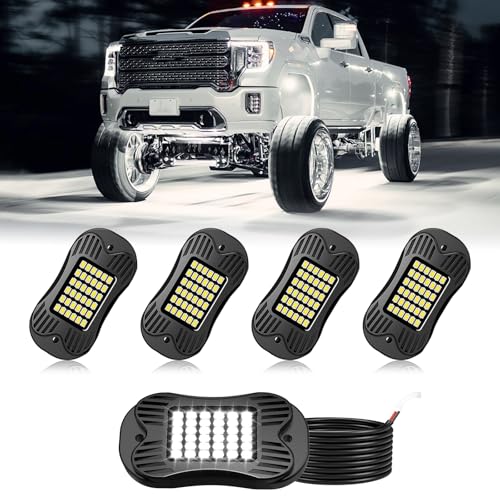 Image of SHINIGHT 4 Pods White Rock Lights - 6000K Pure White Super Bright Underglow, 10FT /3M Extension Wires Each, 36 LED SMD Chips, Waterproof IP68, Rock Lights for Trucks, UTV, ATV, SUV, Boats
