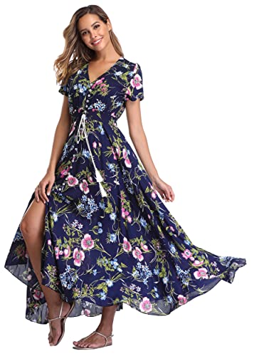 Image of Ferrendo Women's Floral Maxi Dress Button Up Split Flowy Bohemian Party Beach Dresses