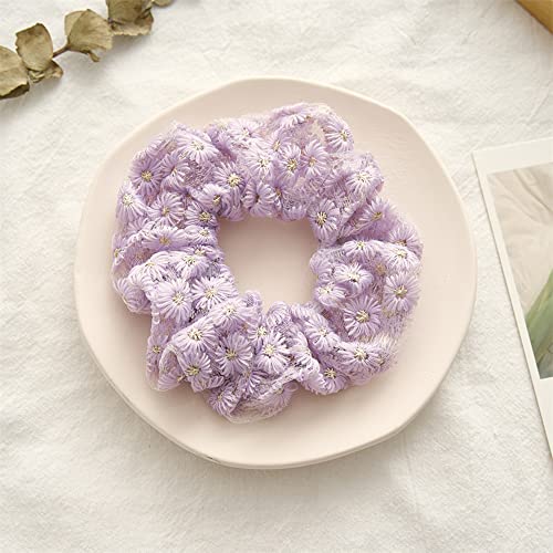 5 Pack Cotton Flower Hair Scrunchies, Lace Floral Hair Ties Hollow Floral Hair Bands Scrunchies Ponytail Holders Floral Headbands Accessories For Women Girls #TOP5