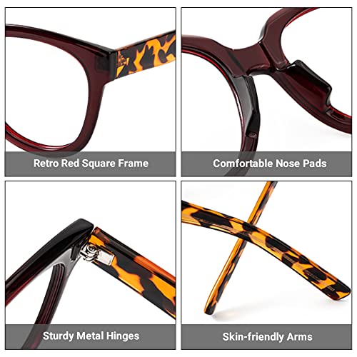 Image of Zeelool Unisex Retro Oversized Square Blue Light Blocking Glasses Harrell ZOP049594-02 Dark-Red