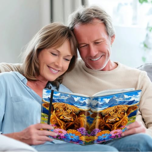 Image of Photo Album 4x6 120 Photos with Strong Elastic Band, Highland Cow Bloom