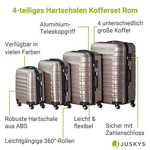Juskys Ensemble De Valises Rigides 4 Pieces Serrure A Combinaison Roulettes Silencieuses 360 Poignee Telescopique Legeres Valises Couleur Champagne