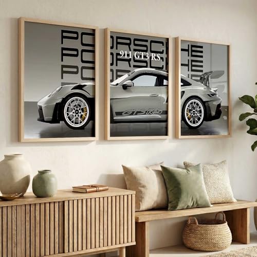 Image of walllane Big Porsche Cars Framed Posters Gift Items for Boys Room Wall Decoration Bedroom Living Room Office Studio Decor | Car Poster Frame for Wall Decor Set Of 3 Size (13x17 inch), Framed