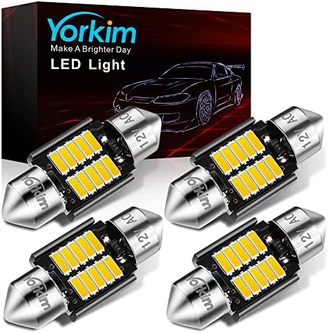 Yorkim DE3022 LED Bulb 31mm Festoon LED Bulb White Super Bright CANBUS 10-SMD 4014 Chipsets, 3175 LED Bulb, DE3175 LED Bulb, 3022 LED For Car Interior dome map Lights, Pack of 4